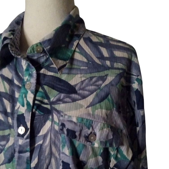 Vintage Alfred Dunner Tropical Botanical Print Blue Gingham Contrasting Cuff 20 - Picture 3 of 8